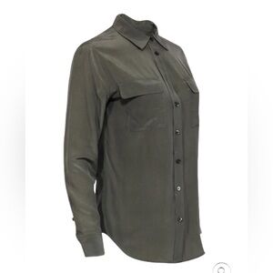 Equipment Femme Dark Green Silk Button-Up Blouse